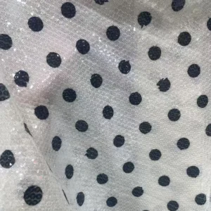 YX1429 250gsm Hot Sale 5mm Transparent Sequin Polka Dot Print Stretch Dress Fabric 140cm Sparkle for Womens Party Dress
