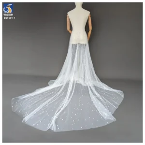 High Quality Handmade Pearl Beaded Lace Mesh Fabric White Polyester 3D Pearls Mesh Tulle Fabric With Beads