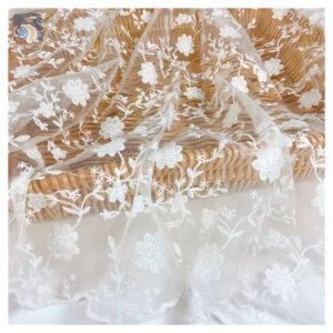 White Leaf Floral Lace Fabric 100% Polyester High Quality Cord Lace Fabric Wedding Tulle Water Soluble Embroidery Fabric