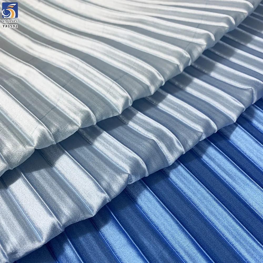 YX1592 Gradient Pleated Satin Fabric Ombre Shiny Polyester Textile for Women Dresses Gowns and Fashion Apparel