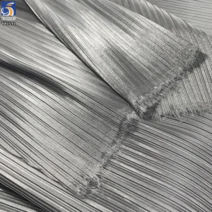 YX1591 Glossy Organza Pleated Fabric Silver Lightweight Soft Material for Evening Gowns and Womenswear