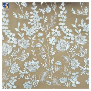 YX1275 130gsm Luxury Florals Embroidered White Wedding Tulle Lace Fabric Water-Soluble Embroidery French Dress Fabric
