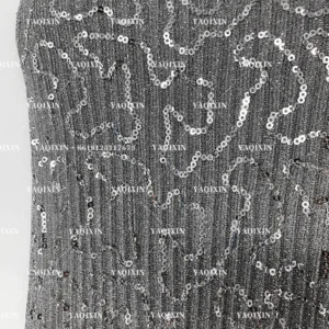 YX1148 130gsm Thick Silver Thread Bright Silk Composite Polyester Knitted Pleated Sequin Fabric 3mm Sequin Fabric for Dress