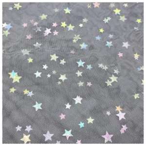 Happy 4th of July American Holiday Party Fabric 100% Polyester Colorful Foil Printed Stars on Tulle Fabric
