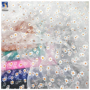 YX689 New Arrival Nylon Printed Tulle Fabric 100% Nylon Soft Daisy Pattern Design Floral Print Mesh Tulle Fabric