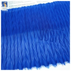 YX502 Sapphire Blue Custom Pleated Fabric 100% Polyester Pleated Chiffon Fabric for Dresses