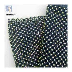 Reasonable Price 130gsm 100%Polyester Black Net Mesh Lace Fabric With Shiny Rhinestones