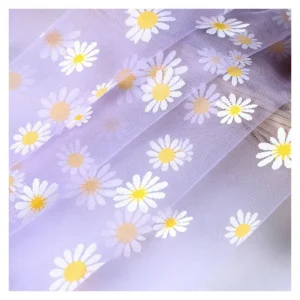 YX103 Daisy Fabric,Daisy Print Tulle Fabric,Soft Mesh Print Daisy Fabric for Doll Dress/Tutu Dress