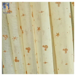 YX321 Latest Design 100% Polyester Glossy Tulle with Glitter Dust and Mickey Star Pattern Mesh Tulle Fabric