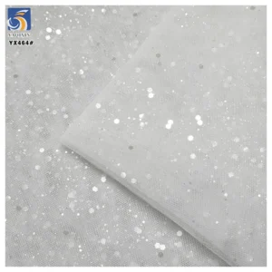 YX464 Hot Selling Polyester Transparent Sequin Tulle Mesh Fabric for Wedding Dress Soft Glitter Tulle White Fabric