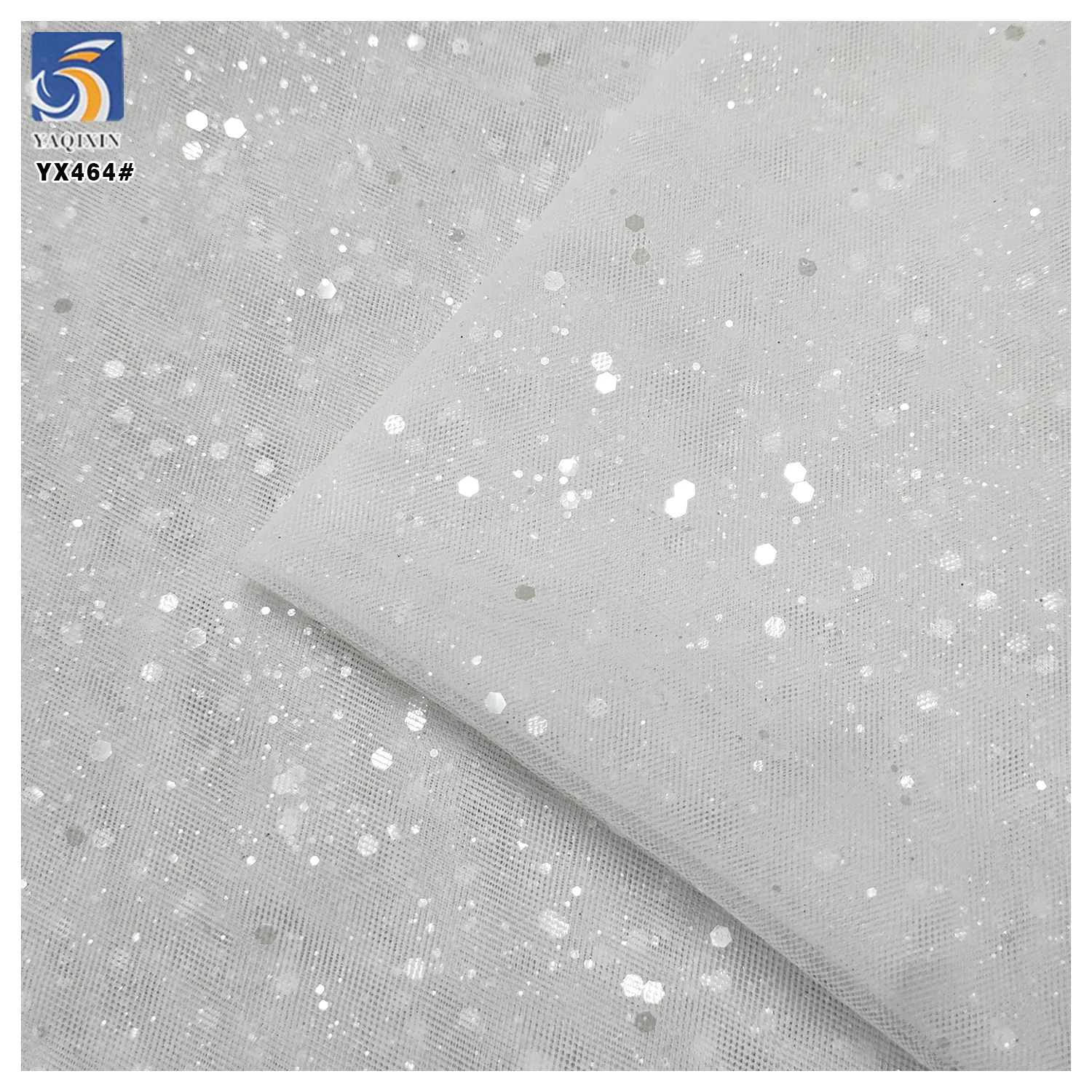 YX464 Hot Selling Polyester Transparent Sequin Tulle Mesh Fabric for Wedding Dress Soft Glitter Tulle White Fabric