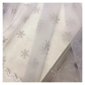 Wholesale Pink Soft Tulle Snowflake Glitter Mesh Tulle Fabric for Christmas Decors