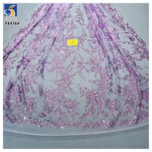 YX476 2026 Red Bridal Flash Shinning Tulle Fabrics Sequins Shiny Red Lace Fabric