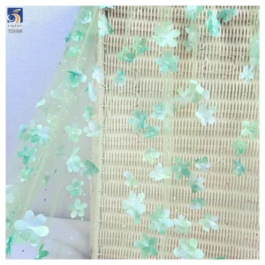 YX1406 Summer Best-Selling Solid 3D Embroidery Florals Gradient Tulle Fabric With Holographic Sequins 3D Florals Mesh Fabric