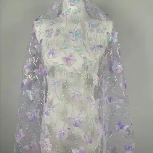 YX809 New Two-color Sequins Embroidery Butterfly Flower 3D Tulle Skirt Children's Fabric 2025 Girls Skirt Tulle Sequins