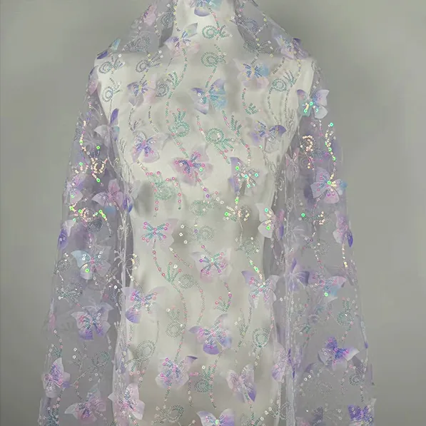 YX809 New Two-color Sequins Embroidery Butterfly Flower 3D Tulle Skirt Children's Fabric 2025 Girls Skirt Tulle Sequins