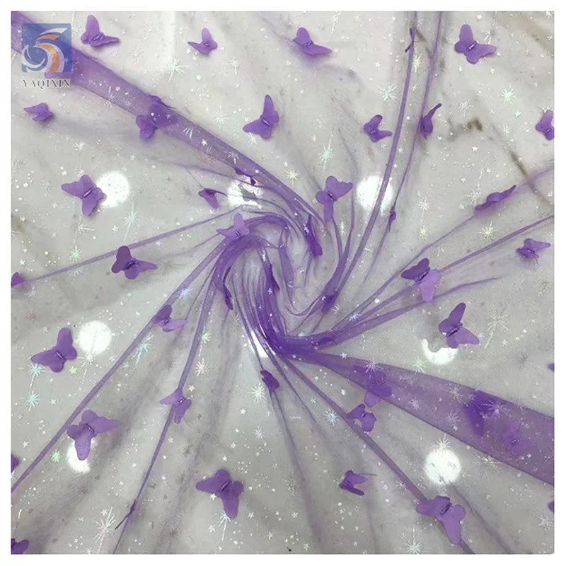 Factory Reasonable Price 3D Butterfly Lace Fabric Tulle Beautiful 3D Polyester Fabric Wholesale