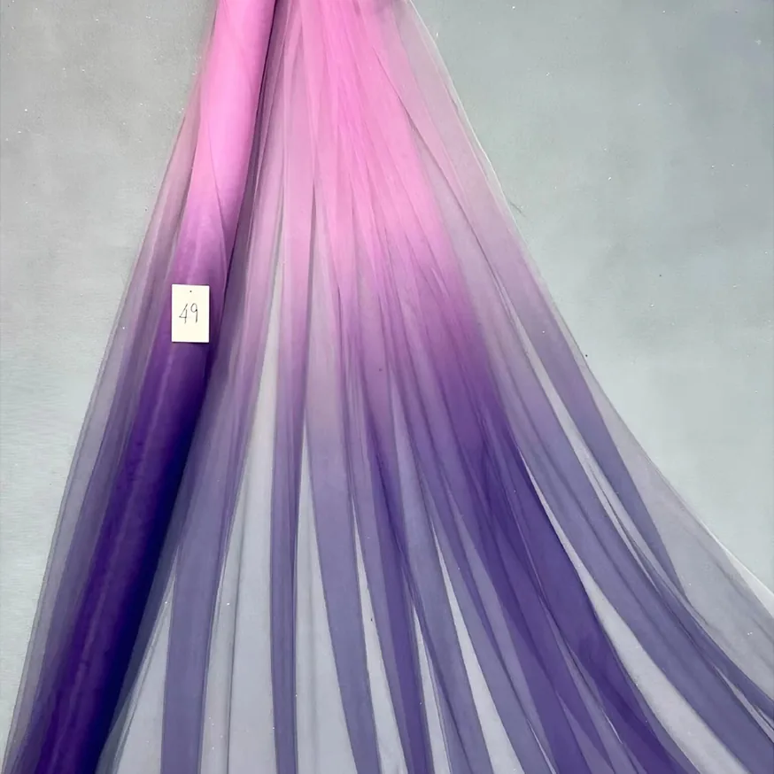 YX479 China Factory Polyester Colorful Tie Dye Glitter Tulle Fabric Soft Ombre Mesh Gradient Tulle Fabric for Dance Dress