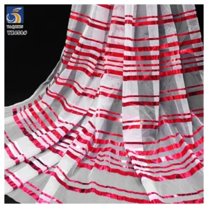 YX458 New Stripes Tulle Hot Foil Stamping Print Polyester Mesh Christmas Striped Fabric Candy Cane Stripes Tulle Fabric