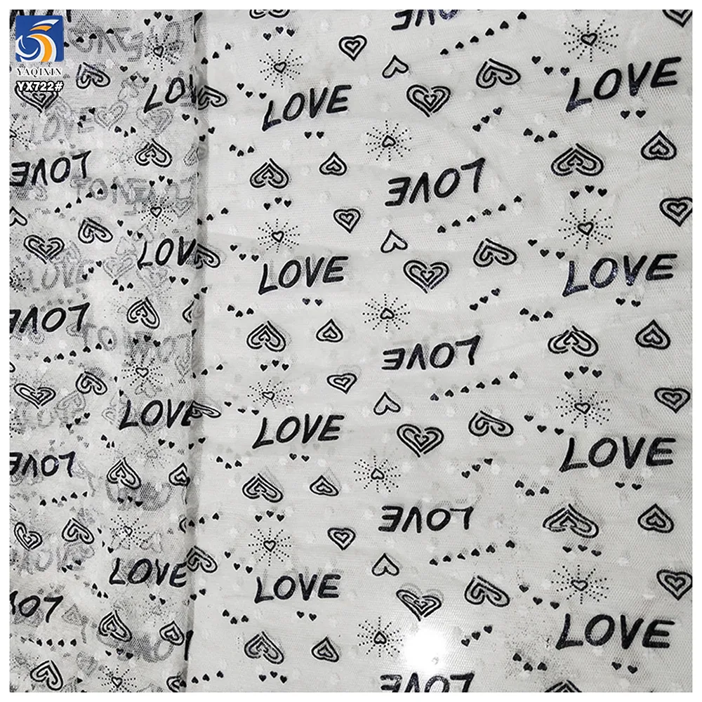 YX722 Valentine's Day Jacquard Tulle Fabric With Black Heart Pattern Lightweight Mesh Fabric for Dresses Crafts