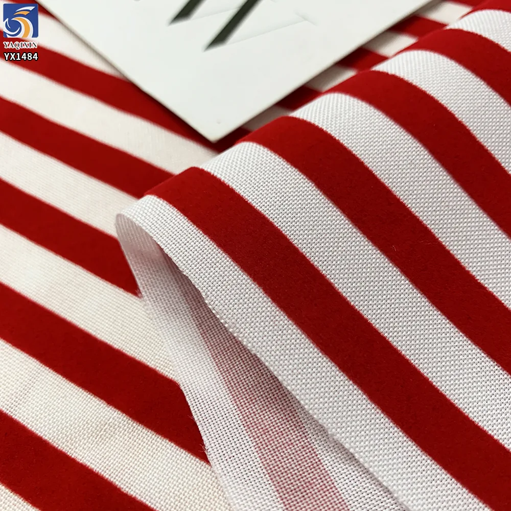 YX1484 160gsm Custom Polyester Glitter Stripe Flocked Canvas Fabric for Halloween Garments Party Decor