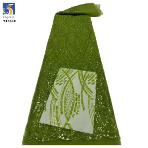 YX560 African Sequin Nigerian Lace Fabric 2025 Glittering Metallic Sequined Lace Fabric for Dance Dresses