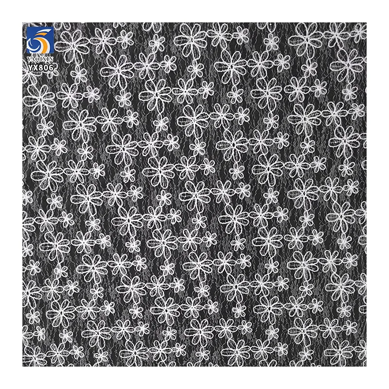 YX806 100 Polyester Lace Embroidery Cord Embroidery Chantilly Lace Fabric Black Floral Embroidered Mesh Skirt Fabric for Women