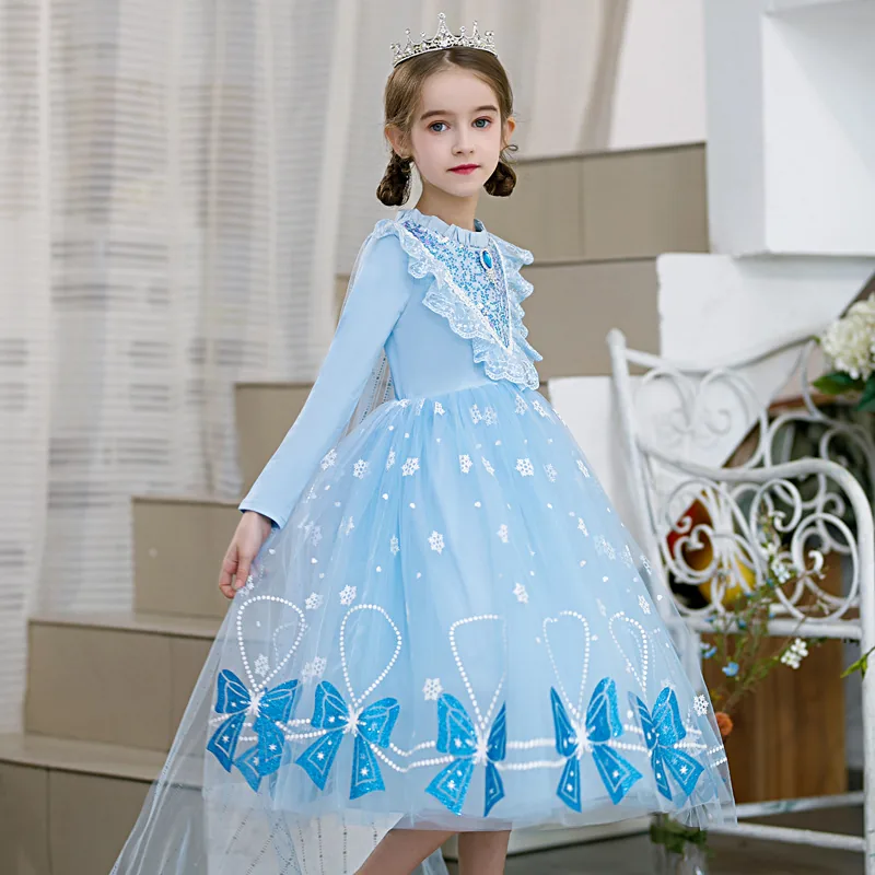 YX2010 Purple Printed Mesh Fabric With Bow Pattern, Colorful Print Material for Kids Snow Queen Princess Dance Dress