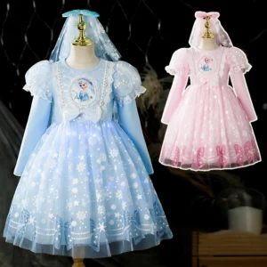 YX2672 Azure Glitter Offset Printed Tulle Mesh Fabric Kids Princess Dress Material