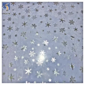 YX317 Snow Queen Princess Baby Dress, Hot Stamping Snowflake Print Knitted Organza Polyester Fabric