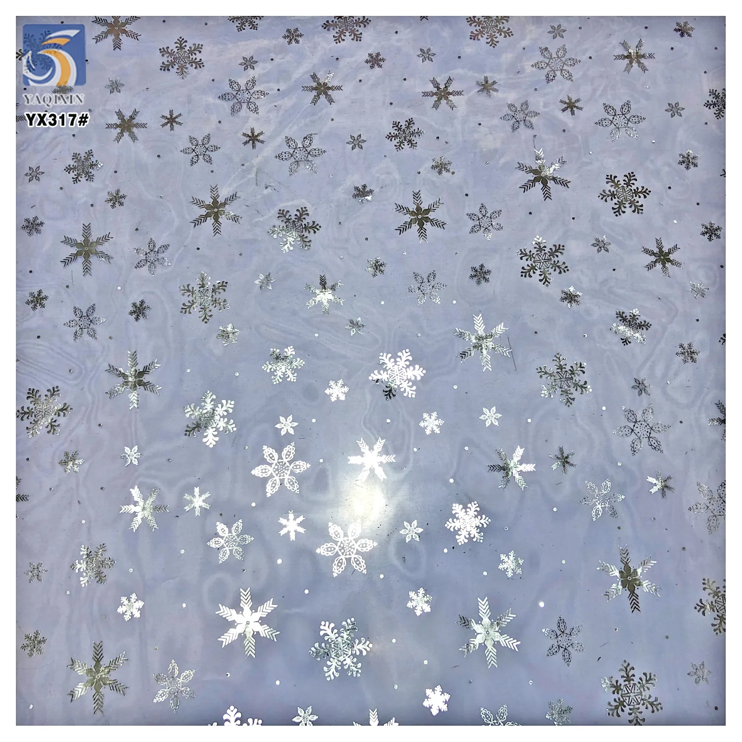 YX317 Snow Queen Princess Baby Dress, Hot Stamping Snowflake Print Knitted Organza Polyester Fabric