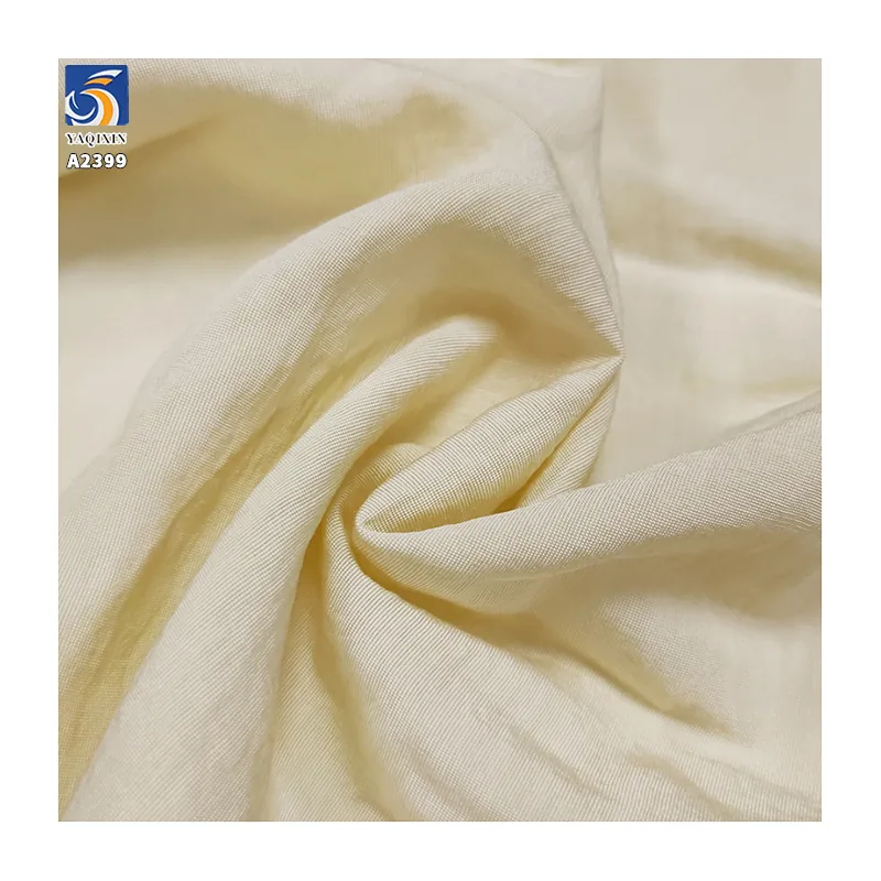 A2399 110gsm Lightweight and Breathable Imitation Linen 63% Rayon 37% Nylon Beige Dress Fabric Soft Wrinkled Woven Fabric