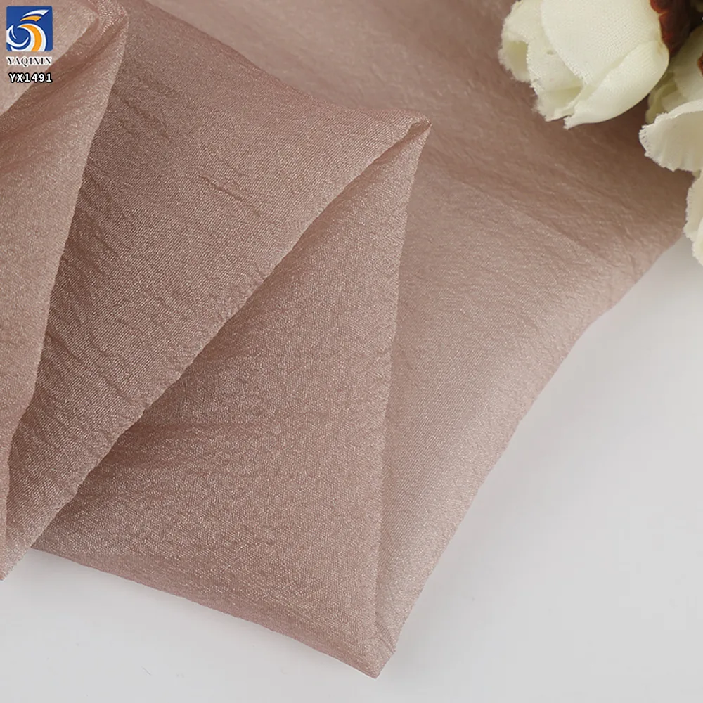 YX1491 10D*20D 25gsm 52% Polyester 48% Nylon Lightweight Crinkle Organza Fabric Soft Sheer Textile for Womens Dresses Kidswear