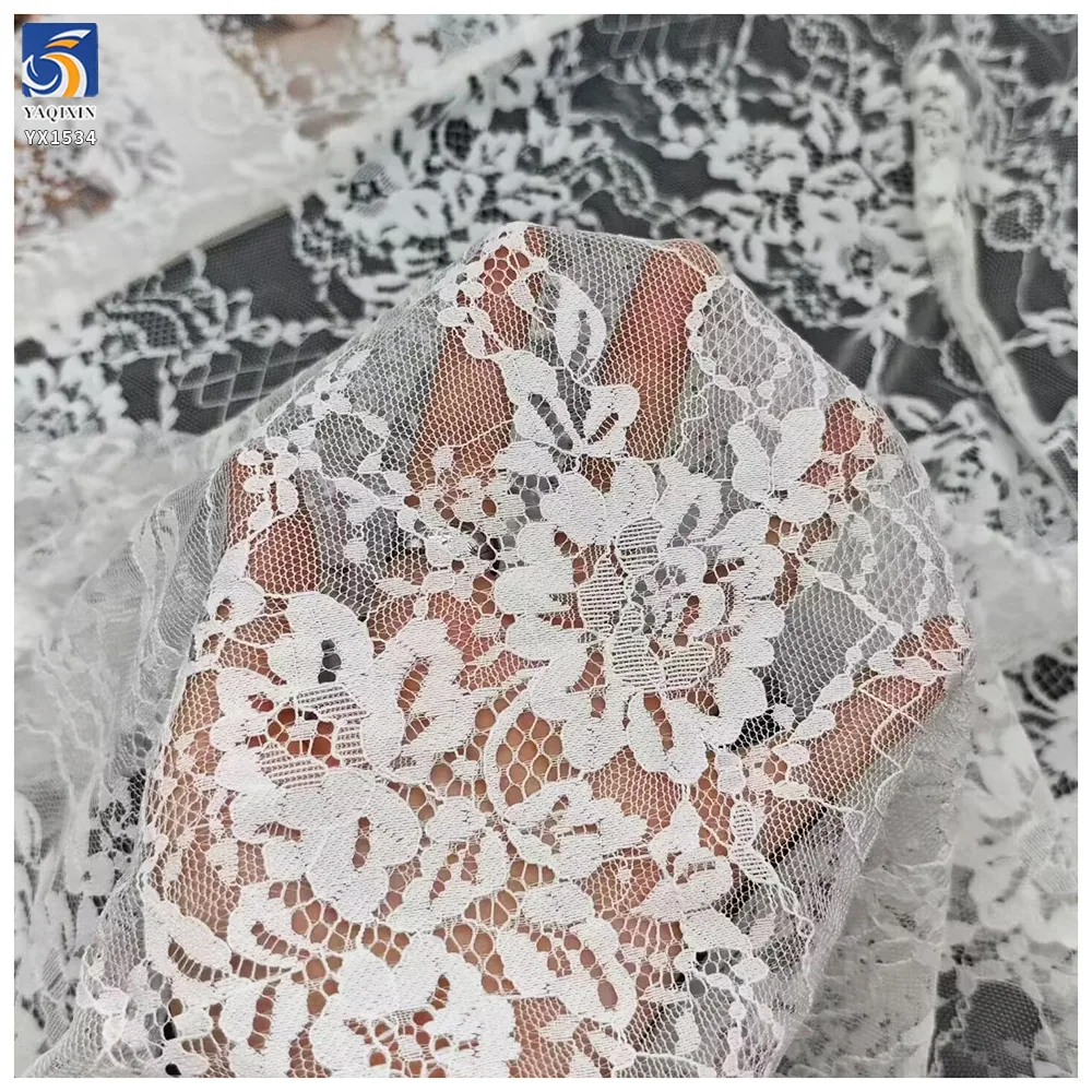 YX1534 Large Floral Non Stretch Polyester Jacquard Chantilly Mesh Lace Fabric for Women's Dresses and Fashion Apparel