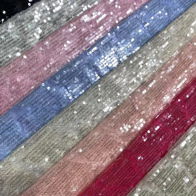 YX1418 250gsm 5mm Transparent Silver Dots Sequins 100% Polyester Tulle Fabric Fashionable Evening Dress Sequin Fabric