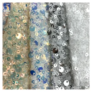 YX1087 300gsm Spandex Stretch Mesh Fabric With 3MM+5MM Sequins Embroidery Heavyweight Sparkle Sequin Fabric for Party Dress