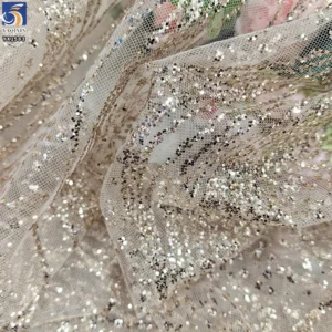 YX1583 Silver Wave Pattern 100% Polyester Glitter Tulle Fabric Shiny Mesh for Wedding Dress Couture and Party Gowns