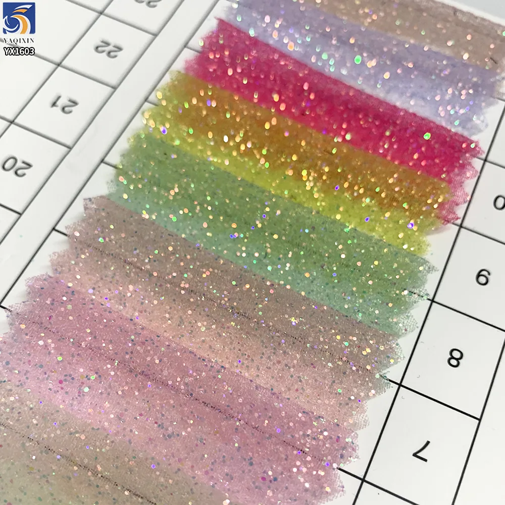 YX1603 60gsm Holographic Glitter Organza Fabric Sparkle Sheer Textile for Evening Dresses Prom Gowns and Fashion Apparel