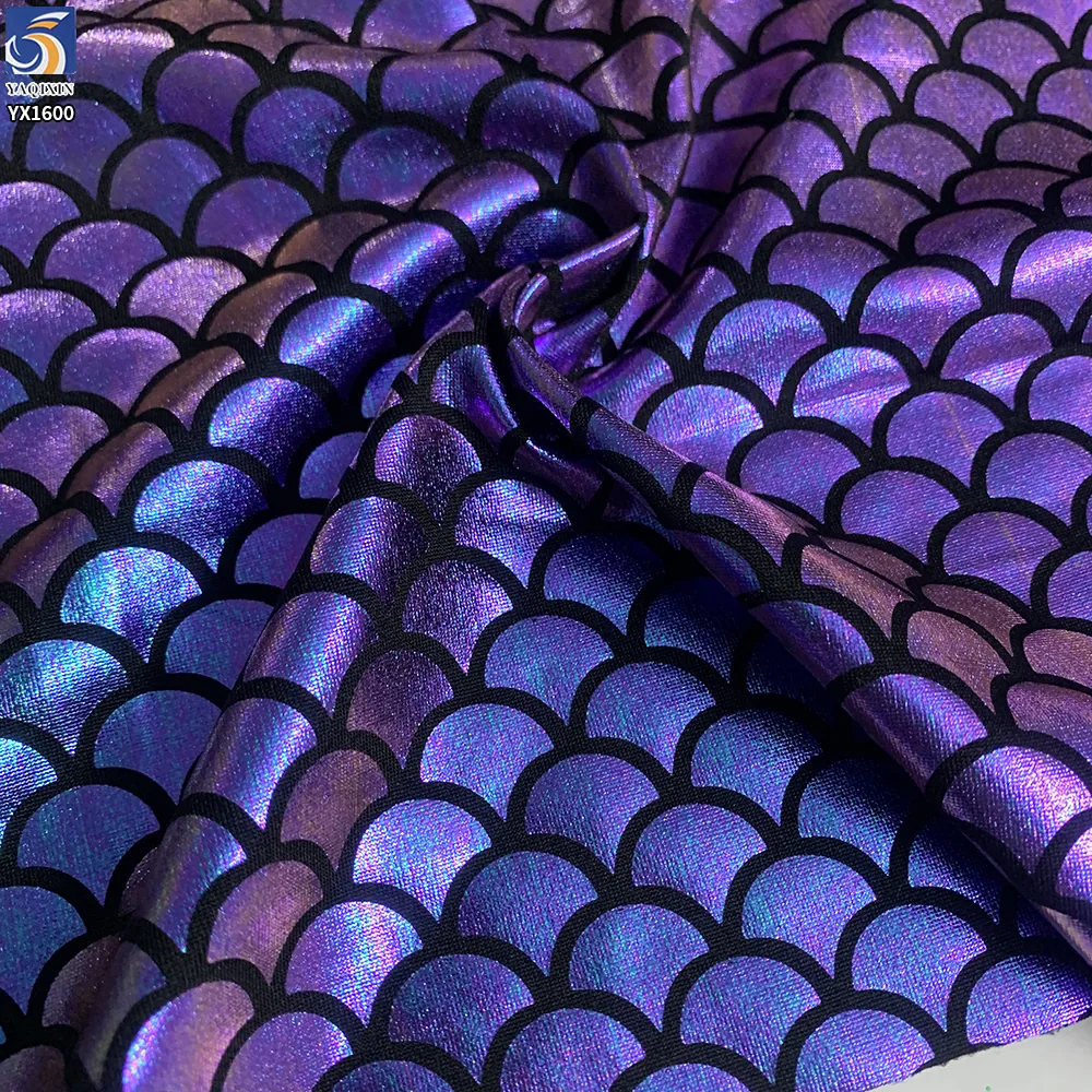 YX1600 Purple Mermaid Scale Fabric Shiny Holographic 97 Polyester 3 Spandex for Swimwear and Kids Costume Apparel