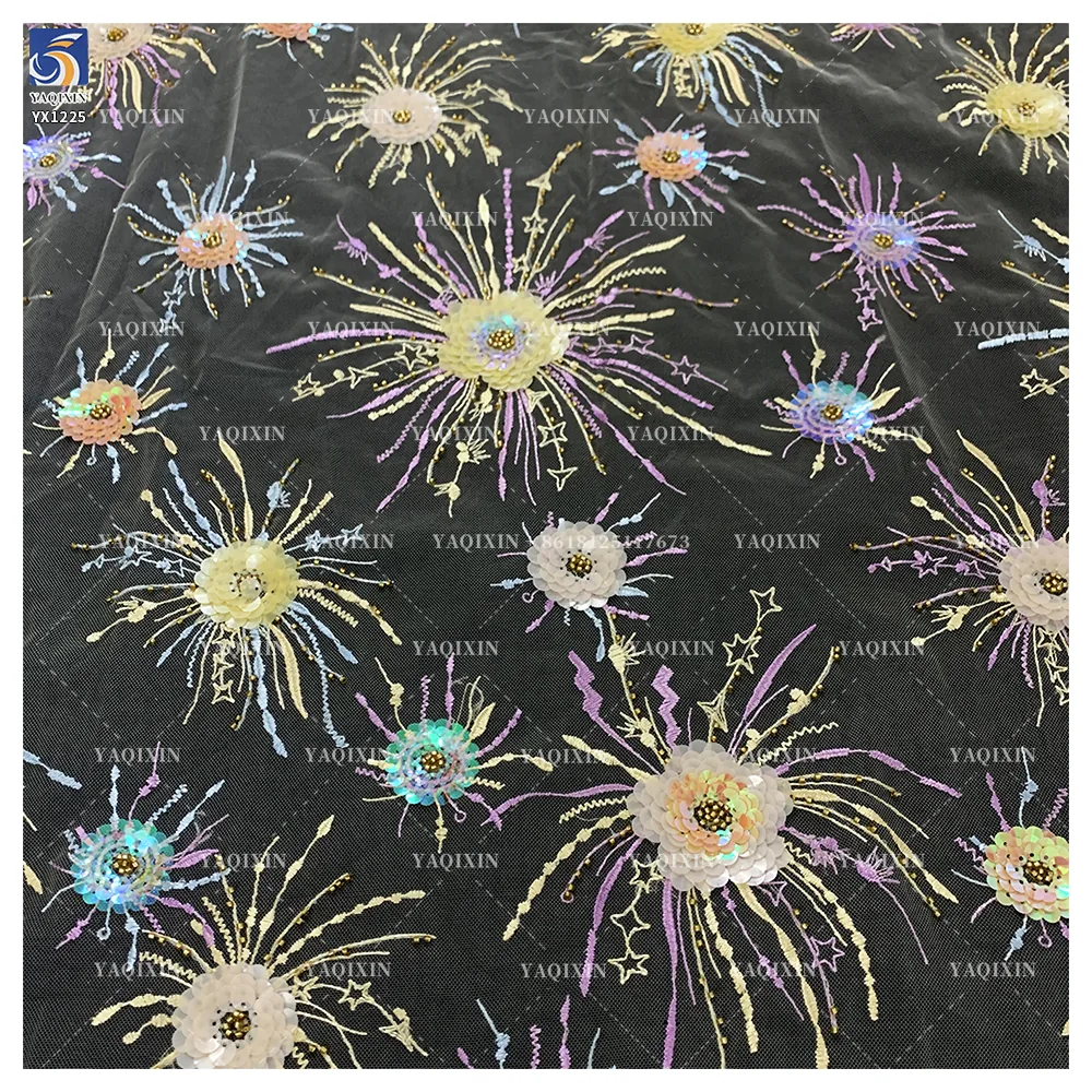 YX1225 New 3D Floral Embroidered Lace Tulle Fabric Competitive Prices Popular 2026 Embroidered Fabric With Colorful Sequins