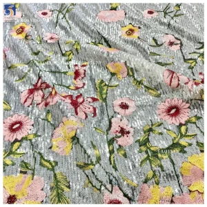 YX1228 Hot-Selling Popular Heavy-Duty Floral Embroidery Heavy Sequins Fabrics Sequin Dress Fabric for Fashion Clothing/G