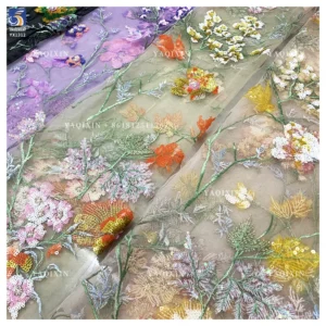 YX1312 Best-Selling Colorful Florals Pattern Beaded Sequin Fabric Lace Diy Custom Heavy Embroidery Flowers Dresses Fabric