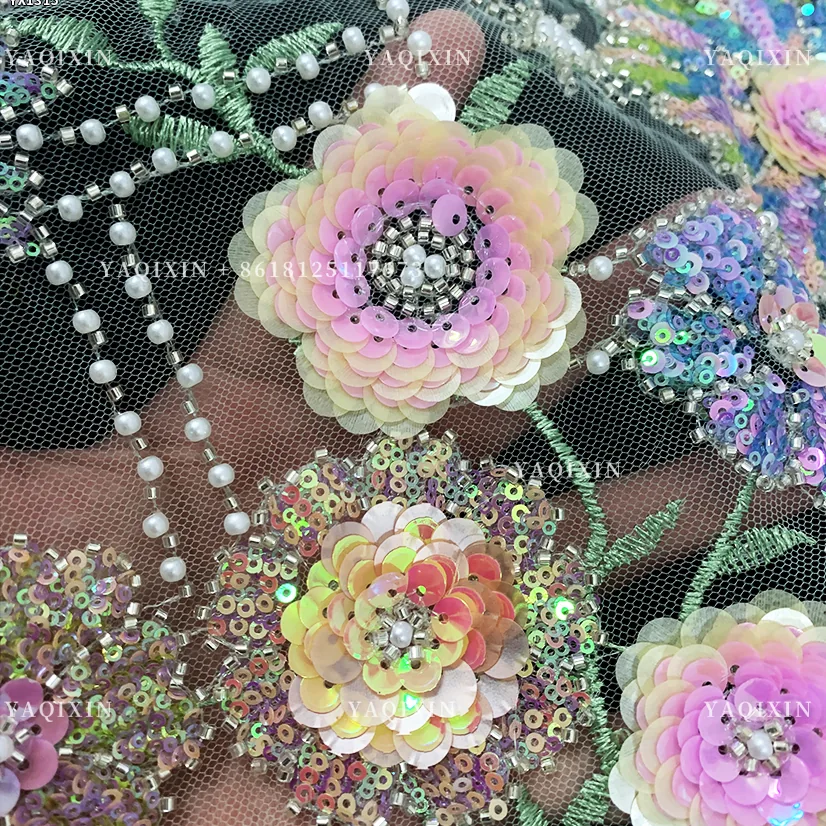 YX1315 Chinese Suppliers Summer-Style Sunflower Design Colorful Sequin Embroidered Mesh Lace Fabric for Women's Clothing