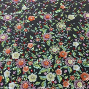 YX1318 Green Colorful Flowers Sequins Heavy Embroidery Mesh Lace Fabric Textiles Lace Fabric Hawaiian Summer Style Lace Dress