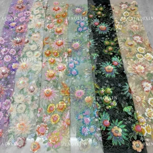 YX1323 New Arrival Sunflower Design With Unique Sequin Germany Lace Fabric DIY Custom Design 3D Lace Glitter Lace Fabric