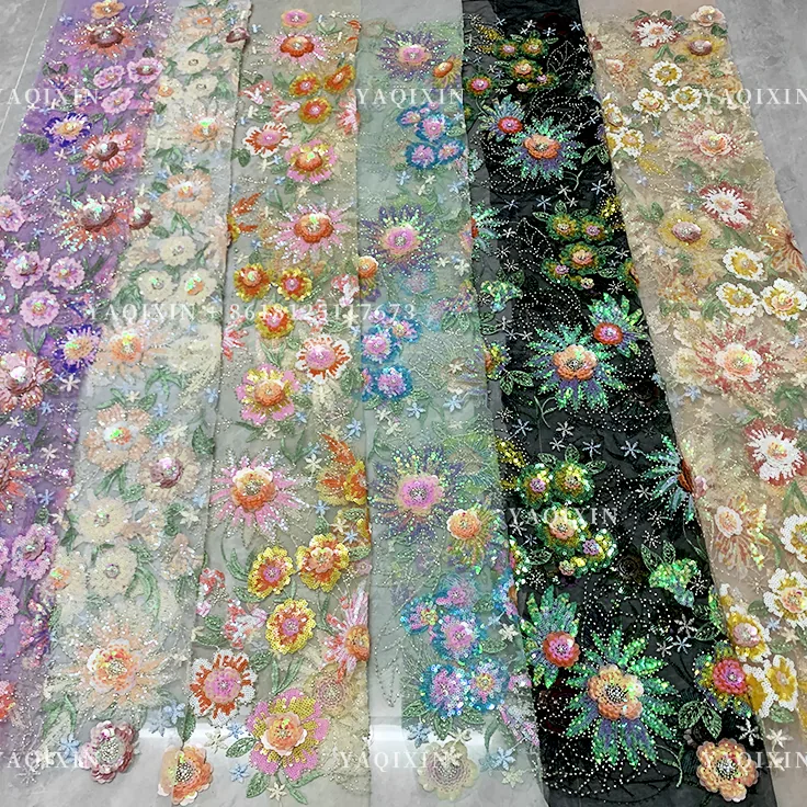 YX1323 New Arrival Sunflower Design With Unique Sequin Germany Lace Fabric DIY Custom Design 3D Lace Glitter Lace Fabric