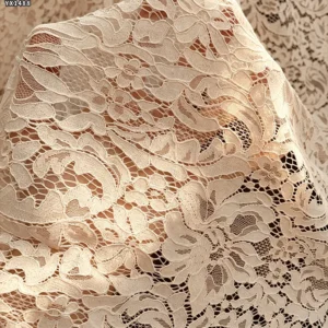 YX1488 Beige 70% Cotton 30% Nylon Lace With Raised Floral Texture for Gowns Bodices Sleeves and Fashion Tops