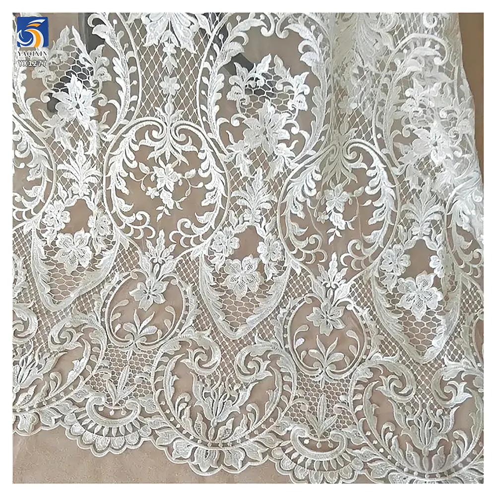 YX1277 Noble and Luxurious Water-Soluble Embroidered Wedding Dress Fabric Bridal Tulle Competitive Prices Wedding Lace Fabric