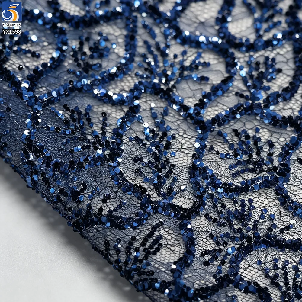 YX1598 Embroidered Sequin Lace Fabric Elegant Floral Mesh for Couture Dress Formalwear and Fashion Design