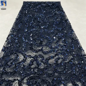 YX1597 Floral Sequin Lace Fabric Decorative Embroidered Mesh for Wedding Evening Dress